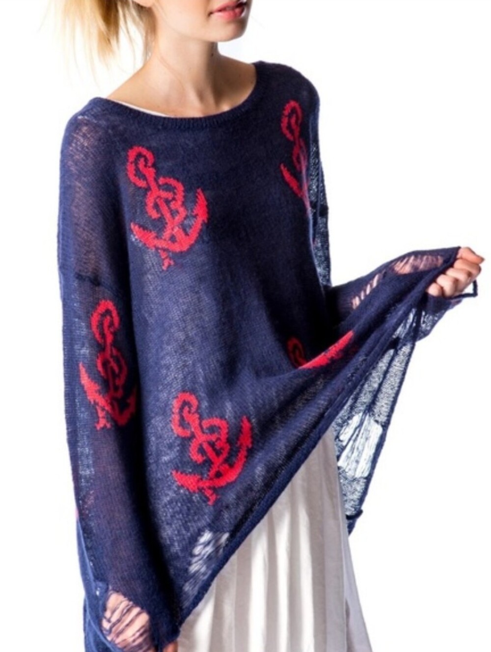 ⚓️ Wildfox White Label Shipwrecked Navy & Red Anchor Sweater, Size S ~ EUC